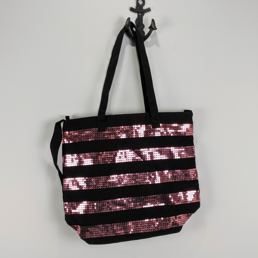Victoria's Secret Pink Black Sequin Tote Bag - Picture 5 of 8